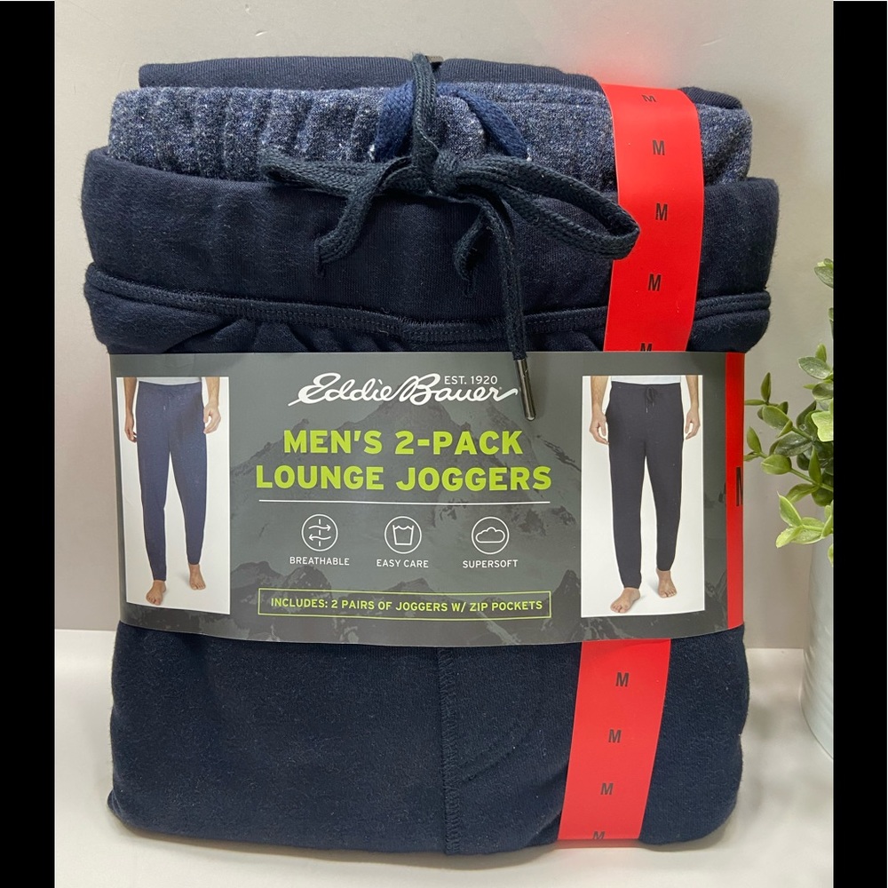 NEW Eddie Bauer Men’s 2 Pack Lounge Jogger Pants Navy/Blue M,XL - Picture 2 of 3